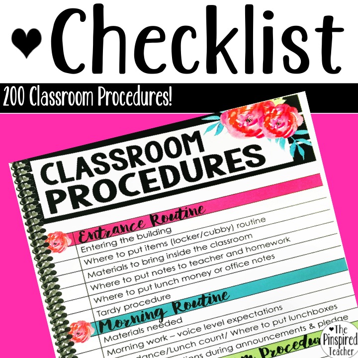 Classroom Procedures Checklist by The Pinspired Teacher
